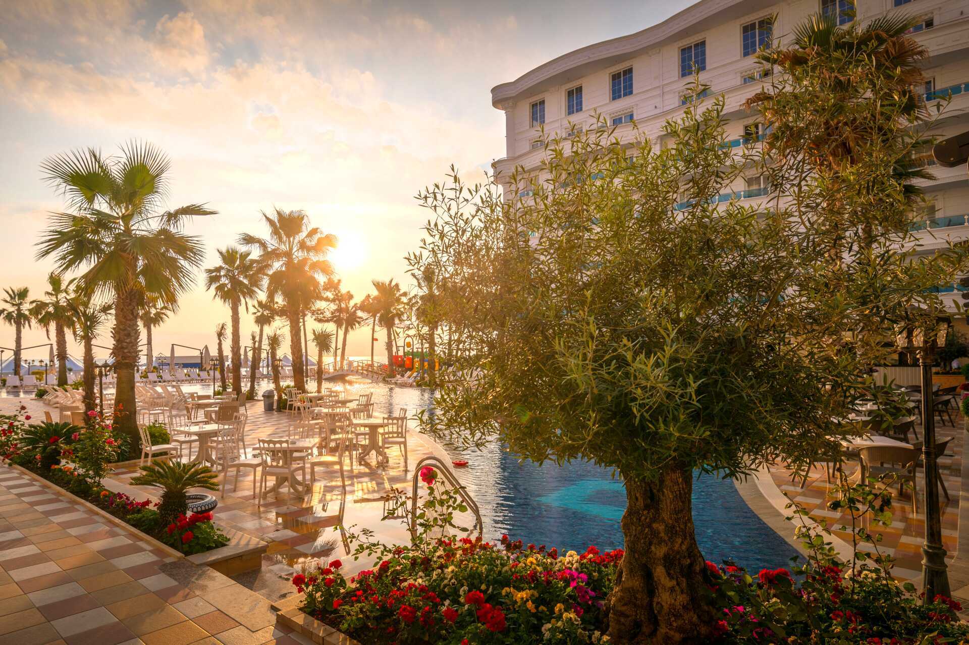 Allas. Hotelli Fafa Grand Blue Resort, Durresin Riviera, Albania.