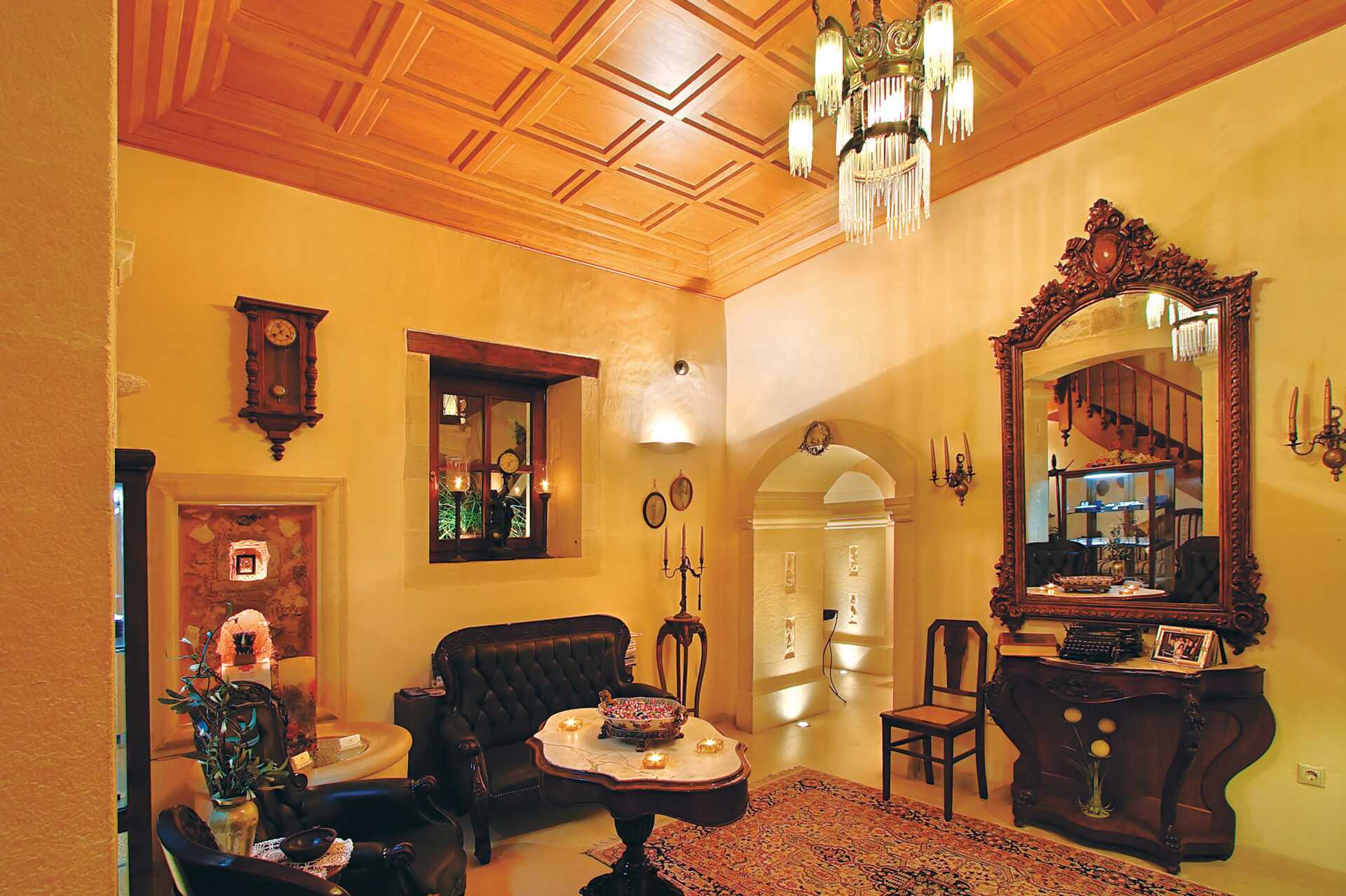 Vastaanotto. Hotelli Palazzino di Corina, Rethymnon, Kreeta.