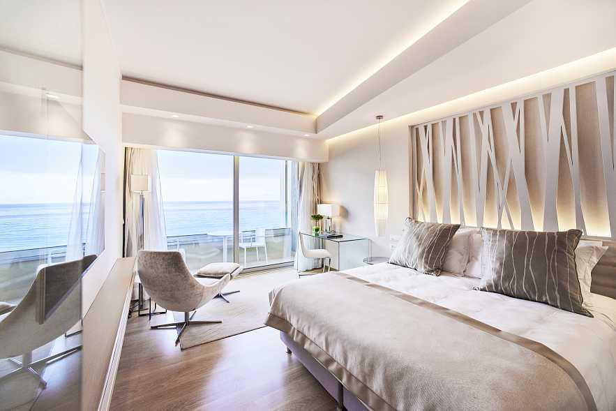 Superior-huone merinäköalalla Rodos Palace -hotellissa Ixiassa Rodoksella Kreikassa.
