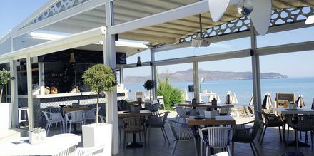 Ravintola Tropicana, joka sijaitsee aivan rannalla. Hotelli Tropicana, Kato Stalos, Kreeta.